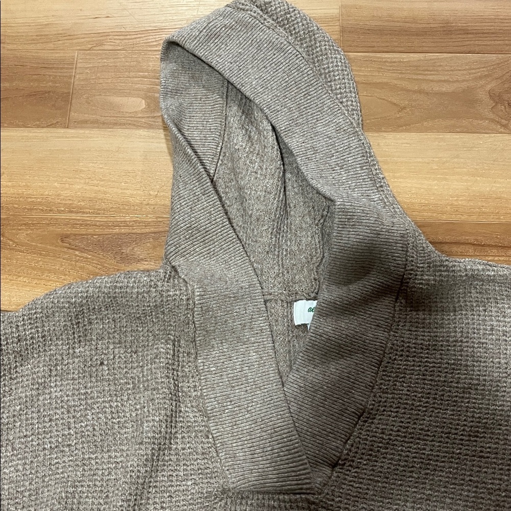 Aerie Brown V-Neck Hooded Sweater - Picture 2 of 3